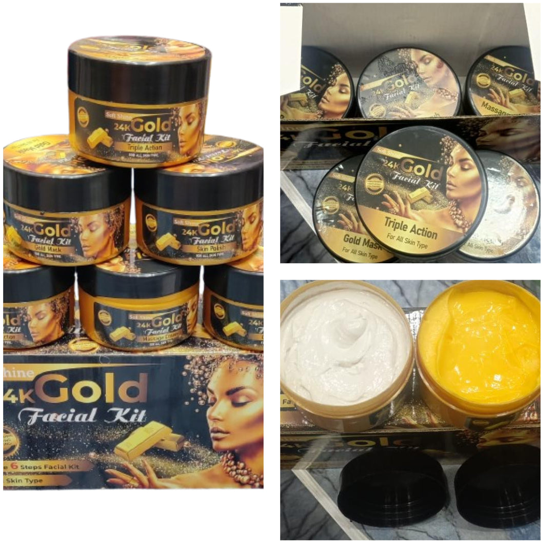 Soft Shine 24K Gold Facial Kit Whitening Facial Kit 6 steps Whitening And Glowing Facial Kit 300ml