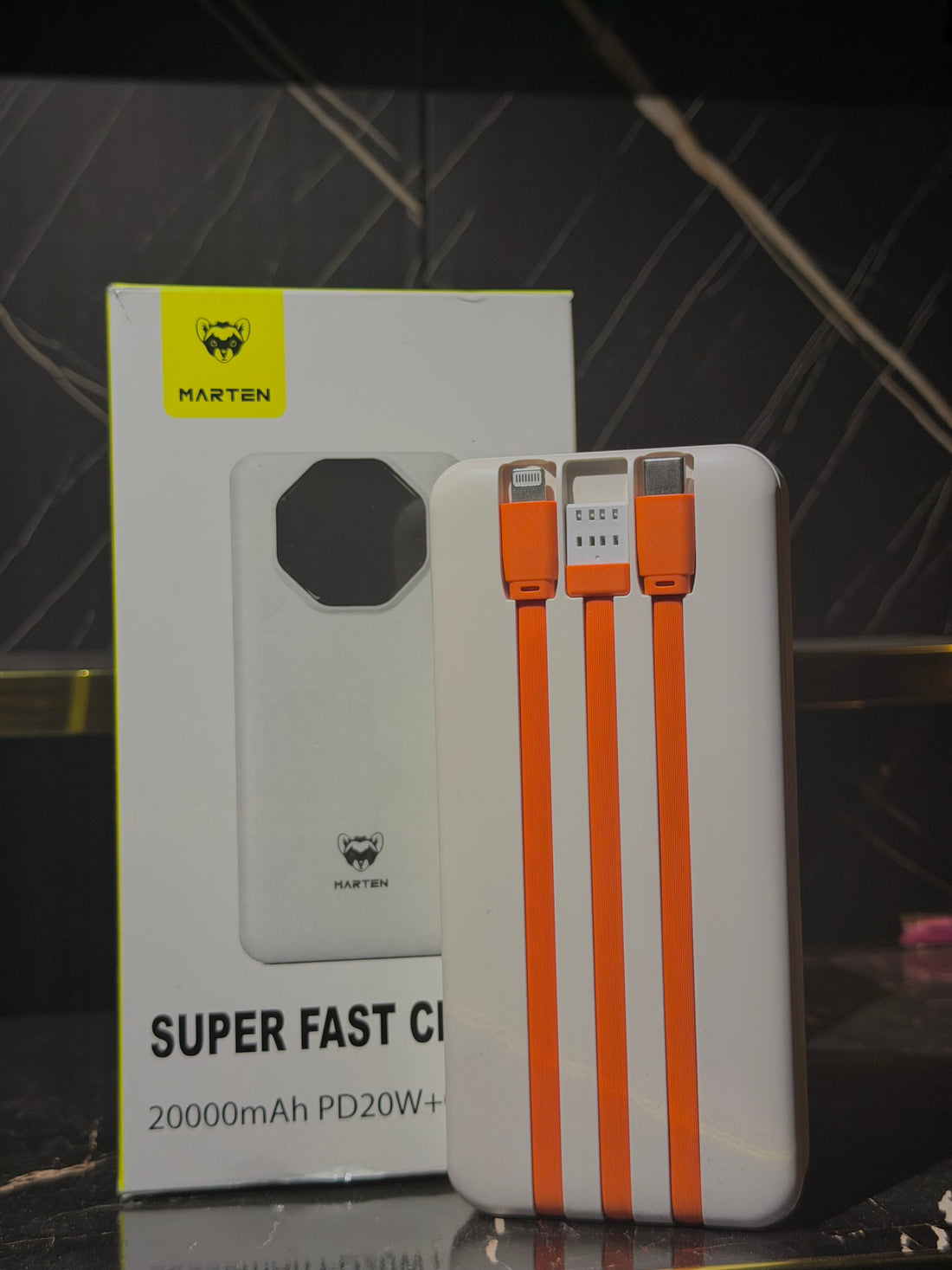 20000 MAh super fast power bank -with 3 data cables