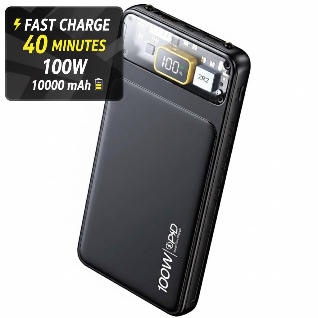 100W Super Fast Charging Power Bank – 10,000mAh Digital Display Portable Fast Charger