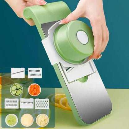 5-in-1 Multi-Functional Manual Vegetable Slicer & Cutter | Safe Kitchen Chopper, Grater & Shredder for Potato, Carrot, Garlic (Random Colors)