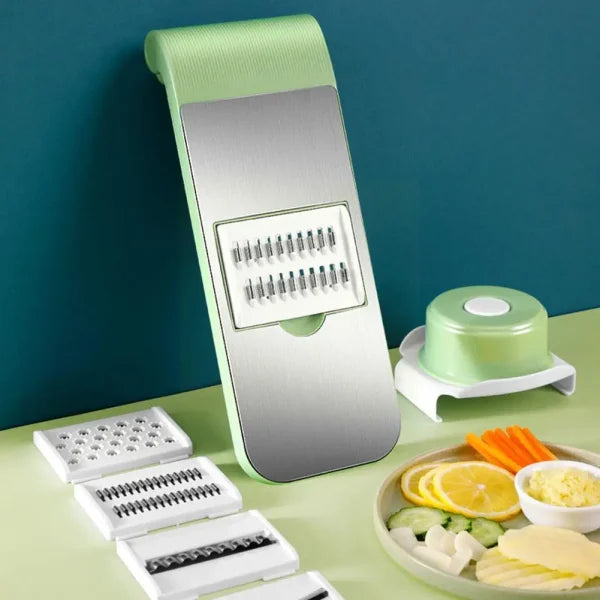 5-in-1 Multi-Functional Manual Vegetable Slicer & Cutter | Safe Kitchen Chopper, Grater & Shredder for Potato, Carrot, Garlic (Random Colors)