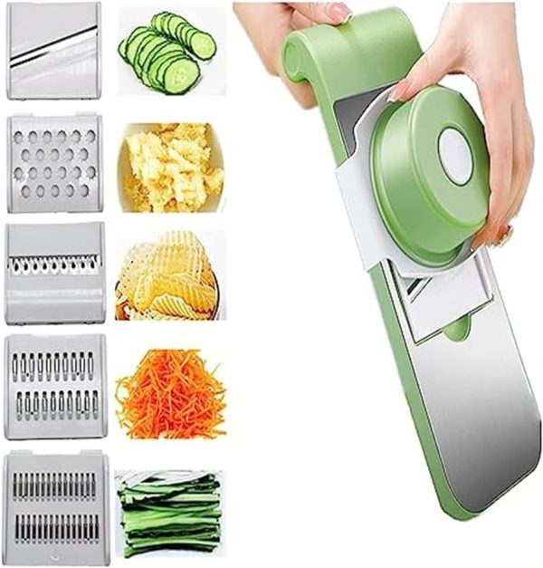 5-in-1 Multi-Functional Manual Vegetable Slicer & Cutter | Safe Kitchen Chopper, Grater & Shredder for Potato, Carrot, Garlic (Random Colors)